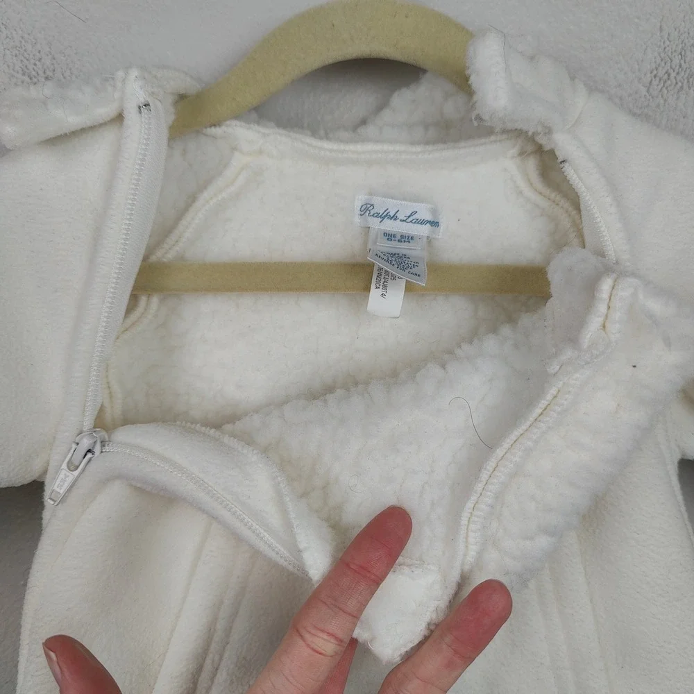 Ralph Lauren Fleece Bunting Suit Baby 0-6M Cream Sherpa‎ Lined Pram Snow Hooded